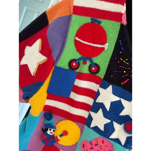 Michael Simon VTG Y2K Cardigan Colorblock Sweater 4th July Patriotic Small - Picture 4 of 6